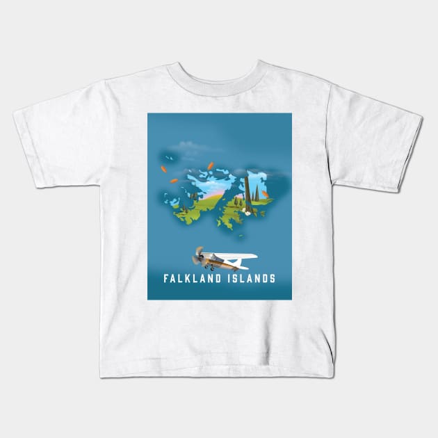 Falkland Islands travel poster Kids T-Shirt by nickemporium1